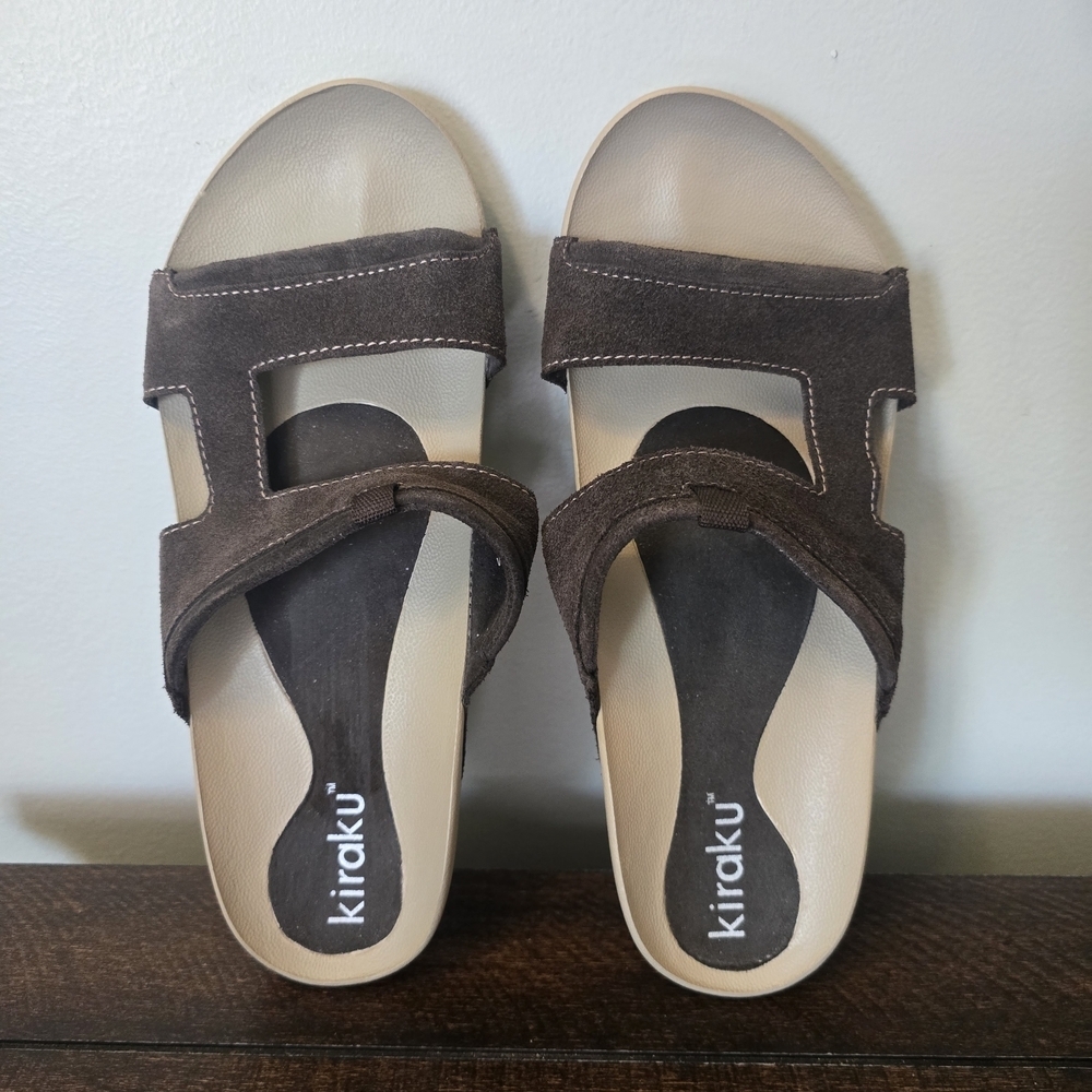 Kiraku Womens Sandals Brown Suede Open Toe Slip On Size 10 M/B-C 75164